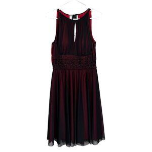 Jessica Howard Size 6 Chiffon Dress Sleeveless Beaded Red Black Cocktail